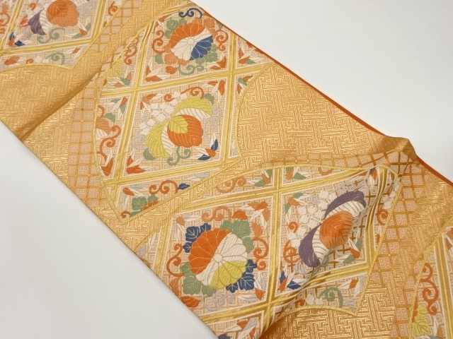 佐賀錦地紙に笹・桐・菊模様織出し袋帯